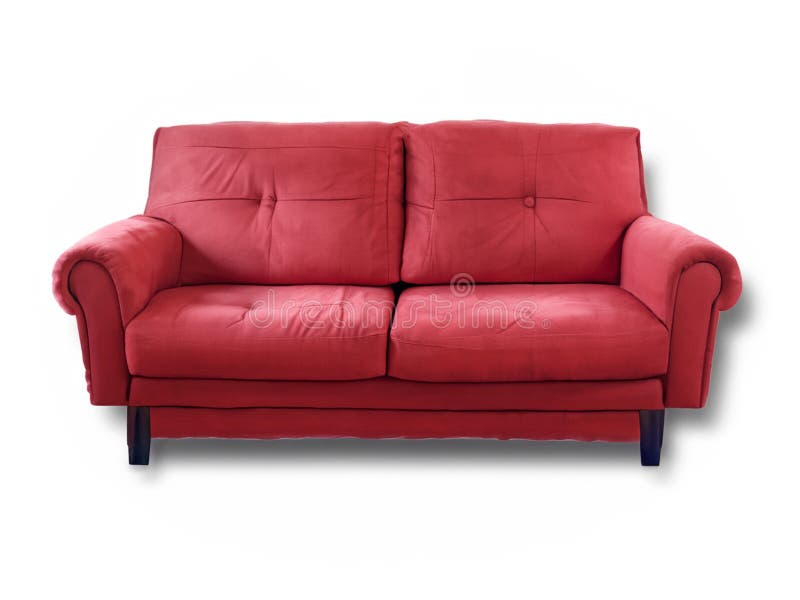 Red Sofa with Pillows Isolated on White Stock Illustration