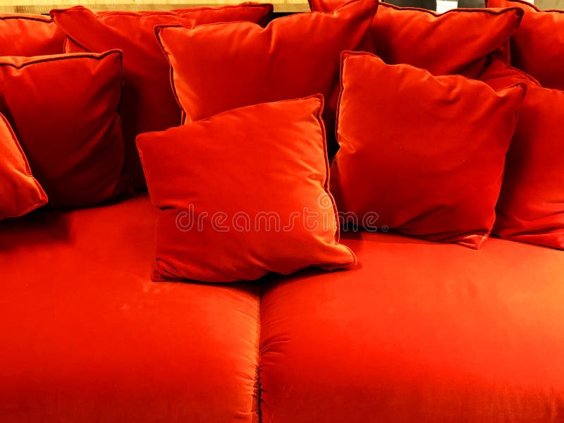 Red Sofa with Red Cushions. Soft Couch Stock Photo Image of pistachio