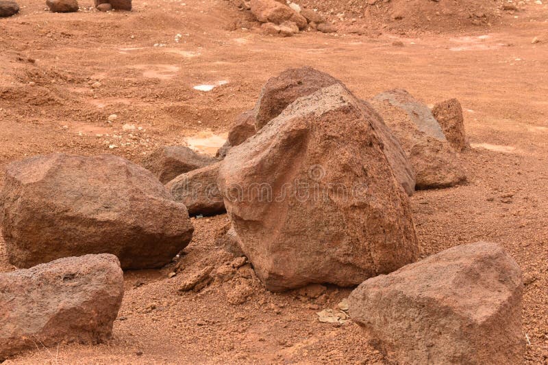 BEAUTIFUL RED SOIL and ROCKS with PLANTS Stock Photo Image of quarry