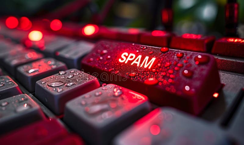 Butonul de alertă pentru spam roșu de pe o tastatură care ilustrează amenințările la adresa securității cibernetice și conceptele vector illustration