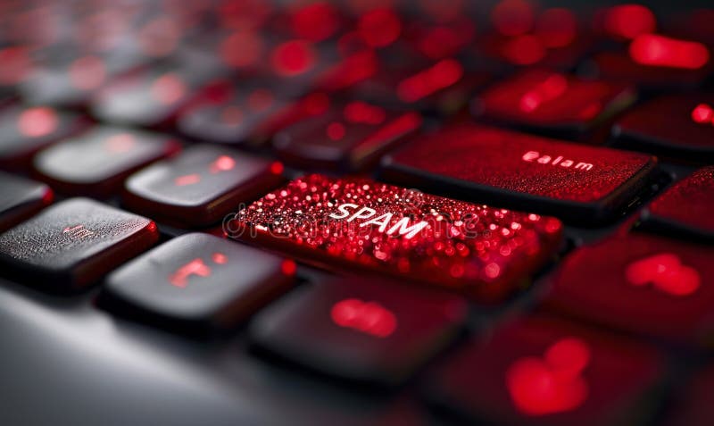 Butonul de alertă pentru spam roșu de pe o tastatură care ilustrează amenințările la adresa securității cibernetice și conceptele vector illustration