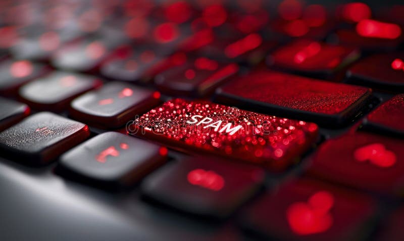 Butonul de alertă pentru spam roșu de pe o tastatură care ilustrează amenințările la adresa securității cibernetice și conceptele vector illustration