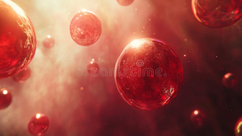 Red Spheres Float in a Glowing Red Nebula stock illustrationer