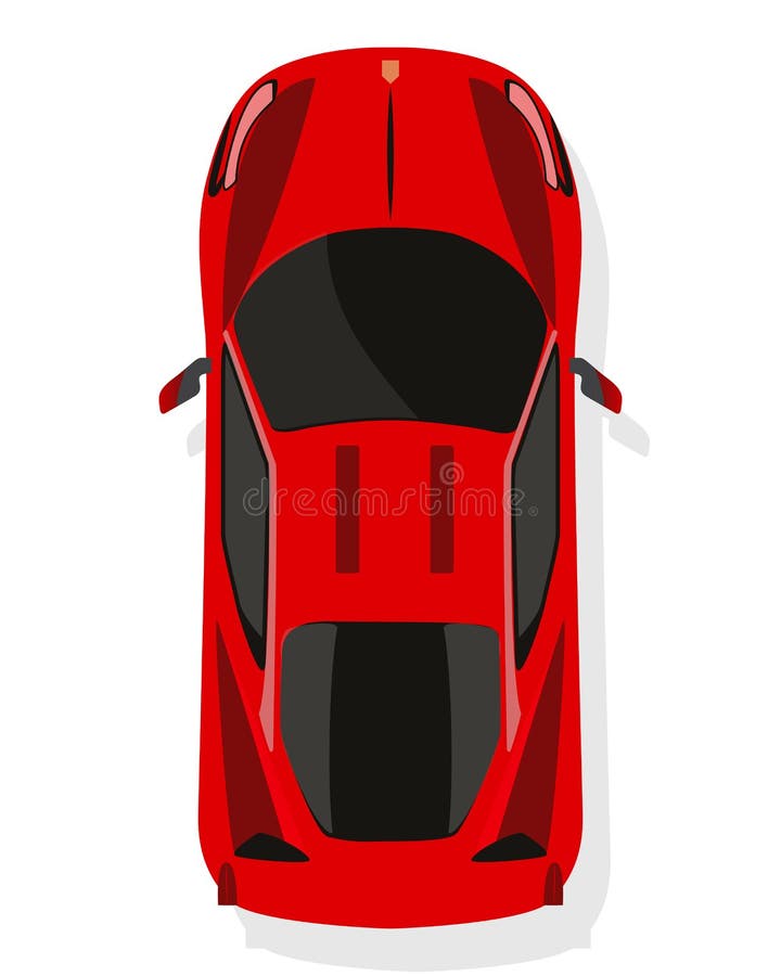 Red Sport Car, Top View in Flat Style on a White Background Stock