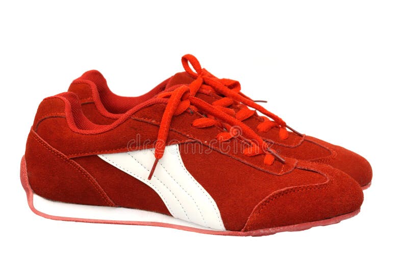 red colour sports shoes