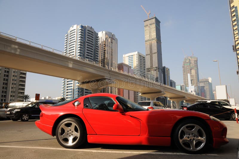 Red Sports Car in Dubai stock photo. Image of emirates 8480860