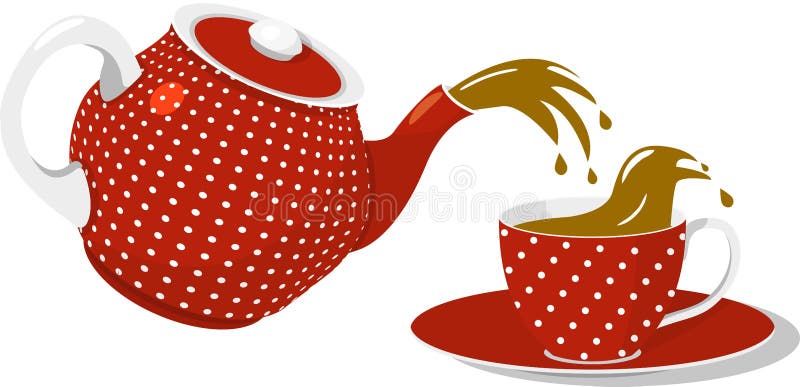 Red spotted teapot and cup stock vector. Illustration of liquid - 92232044