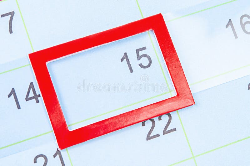 Red Square Mark At The 15th On Blank Calendar