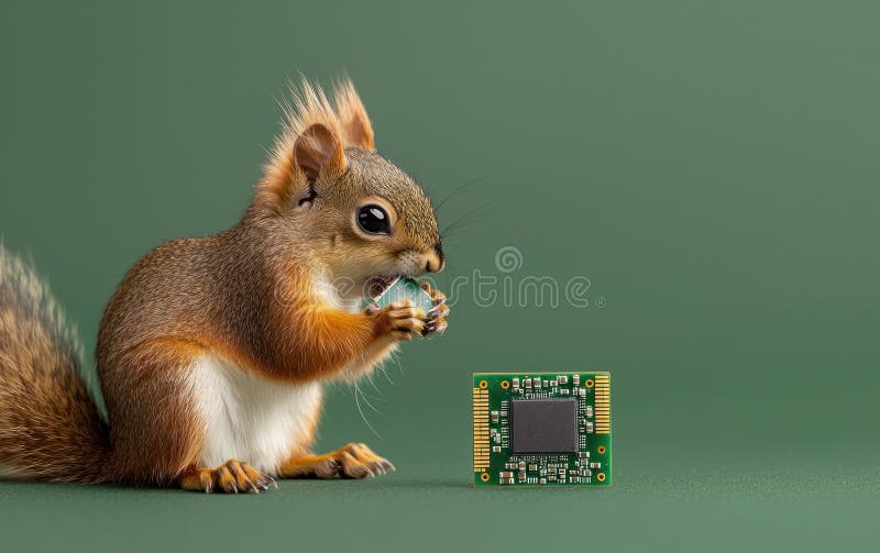 Red Squirrel Badający Zielony Obwód ilustracji