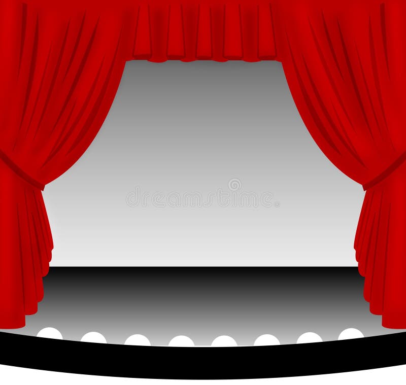 Illustration von einem old-fashioned-theater-Bühne mit einer drapierten rot-Stoff-Vorhang.