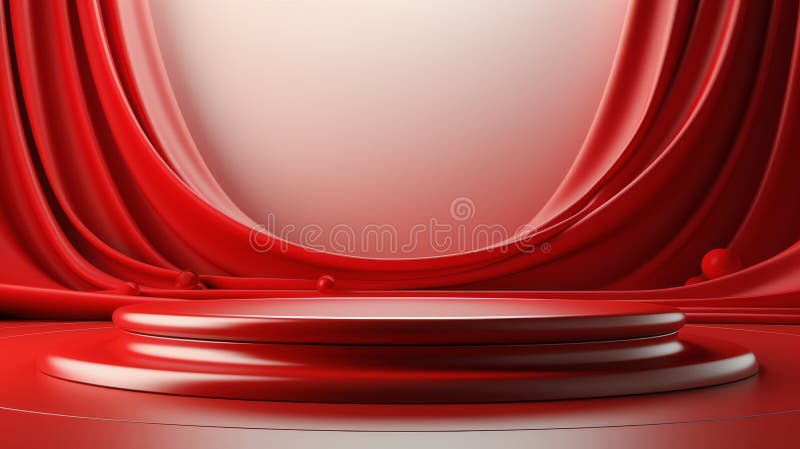 Cortină roșie cu podium. O perdea de scenă roșie atârnă în spatele unui podium configurat pentru un eveniment sau o performanță. ai generativ generat