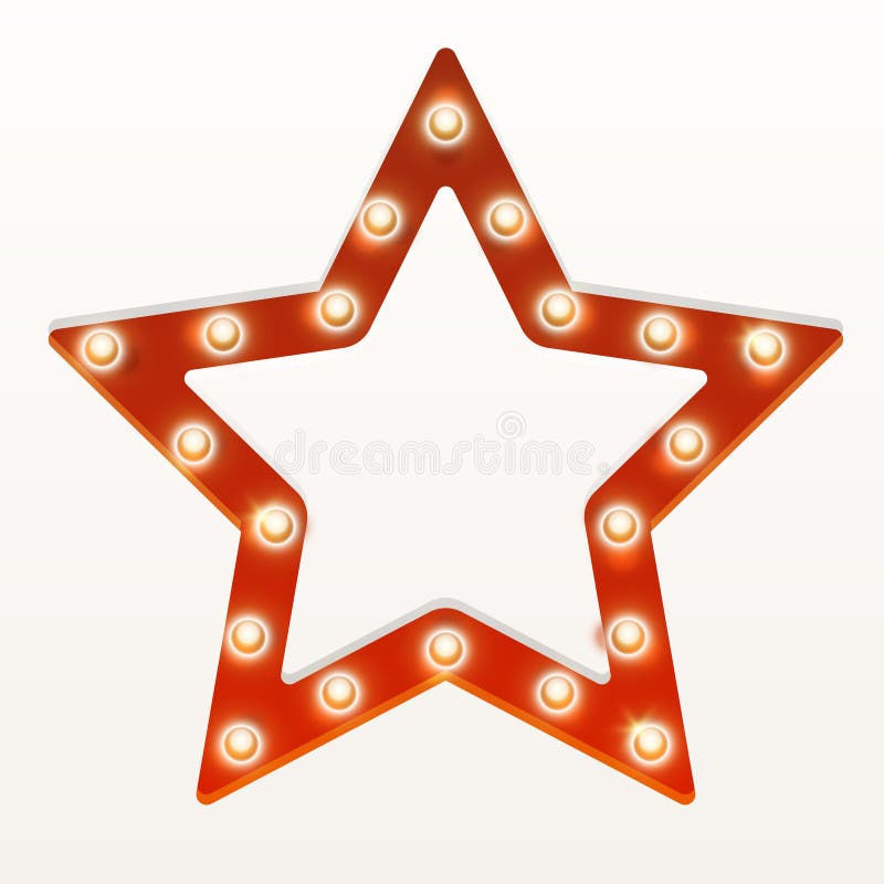 Red star with shiny light bulbs vector illustration