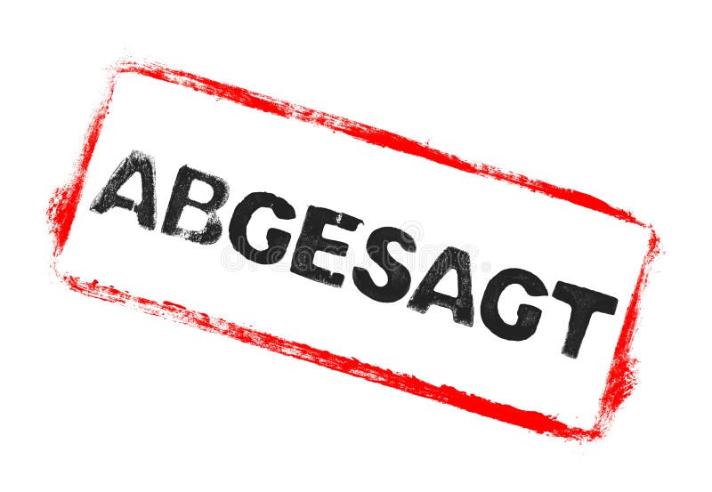 Red stencil frame: Black Cancelled banner in german language stock illustration