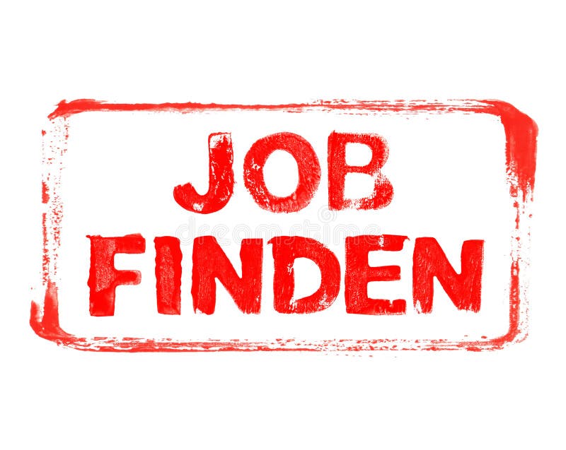 Red stencil frame with grunge text in german language: Find Job vector illustration