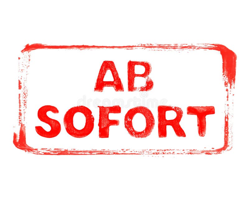 Red stencil frame with grunge text in german language: Immediately vector illustration