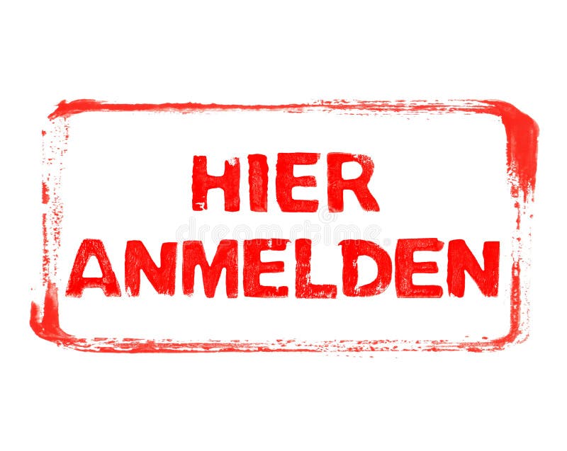 Red stencil frame with grunge text in german language: Register Here royalty free illustration