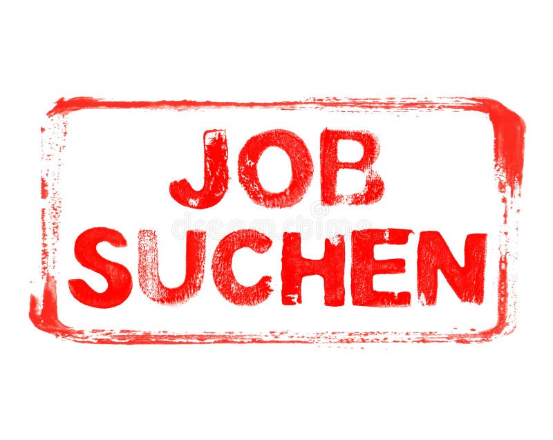 Red stencil frame with grunge text in german language: Search Job stock illustration
