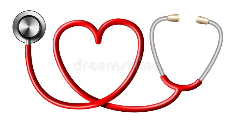 Red Stethoscope In Shape Of Heart on White