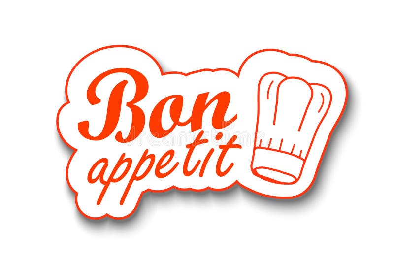 Red Sticker Bon Appetit with a Cook Hat on a White Background. Vector ...