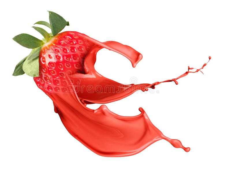 Red strawberry with pait splash isolated on white background. Red strawberry with pait splash isolated on white background