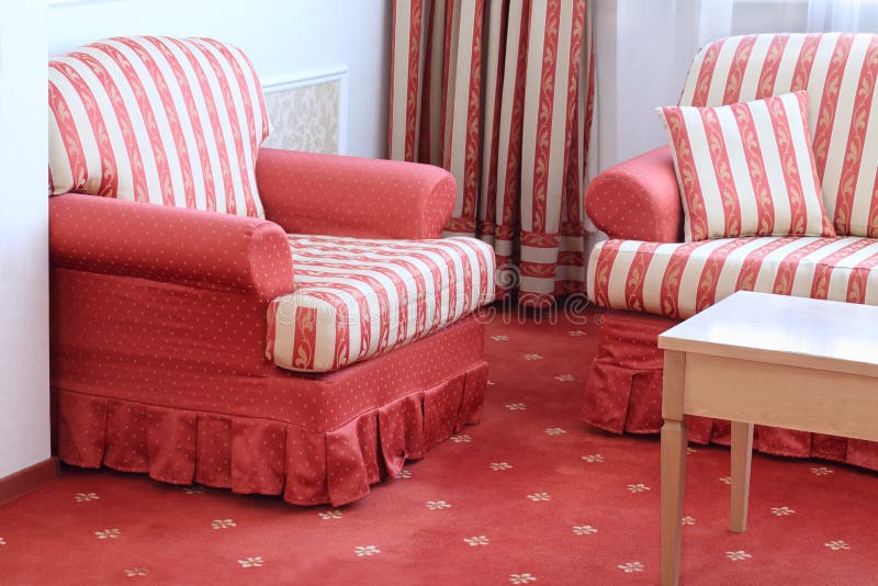 Red Striped Sofa With Pillow And Armchair Stock Images Image 33985144