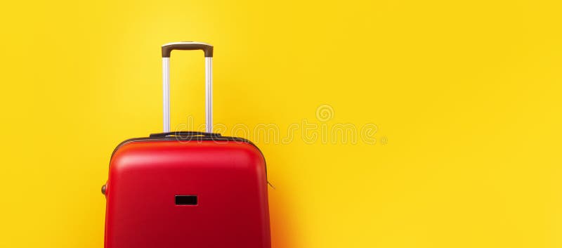 Red suitcase panoramic mockup stock photo