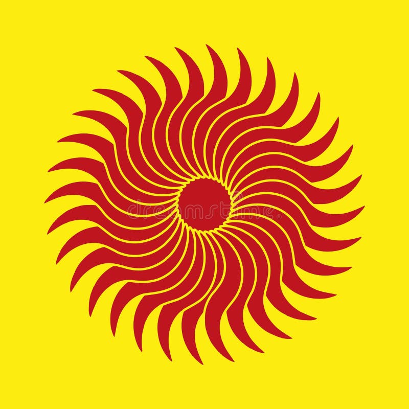 Red sun swirl. Yellow background vector. Abstract circular design. Radiant solar pattern. royalty free illustration