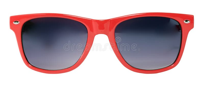 Vintage rosso stile wayfarer occhiali da sole isolato su sfondo bianco.