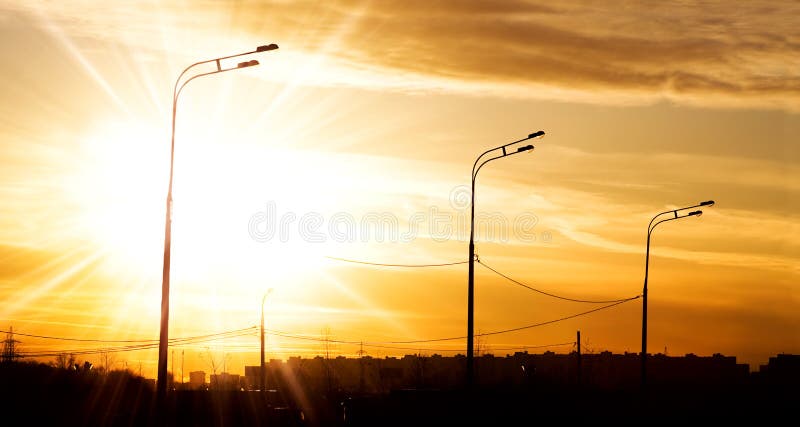 Red sunset in a city