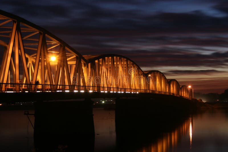 Red sunset over the bridge