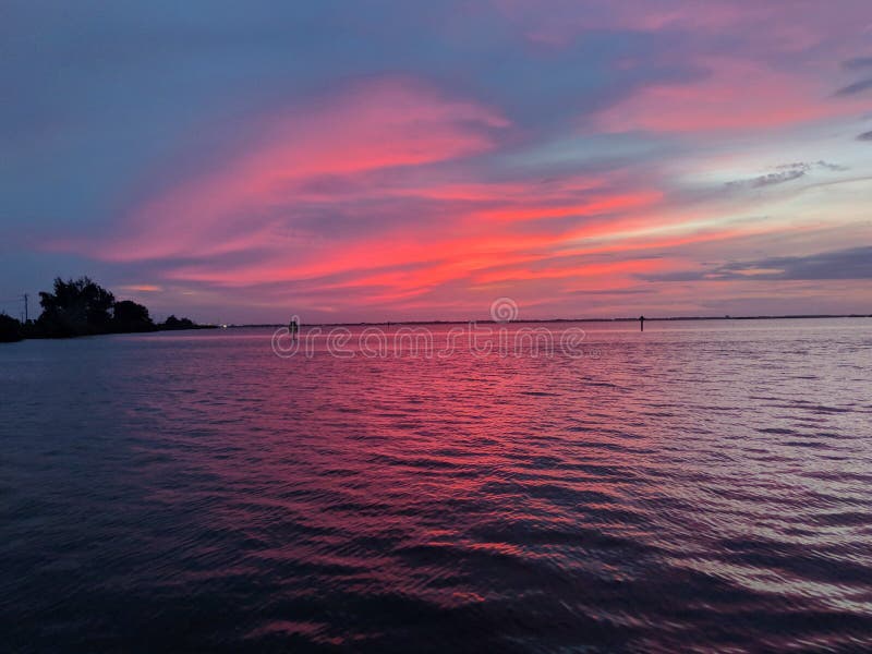 Red Sunset View Gorgeous Panorama Scenic With Blue Cloud Sky Of