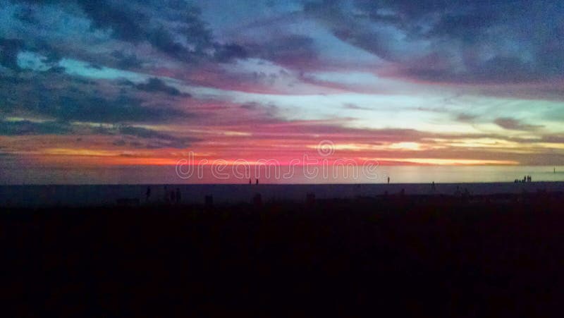 Red Sunset View Gorgeous Panorama Scenic With Blue Cloud Sky Of