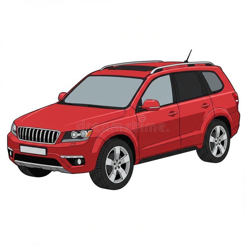 Red SUV illustration with a sleek design and modern features. The vehicle has five stock illustration