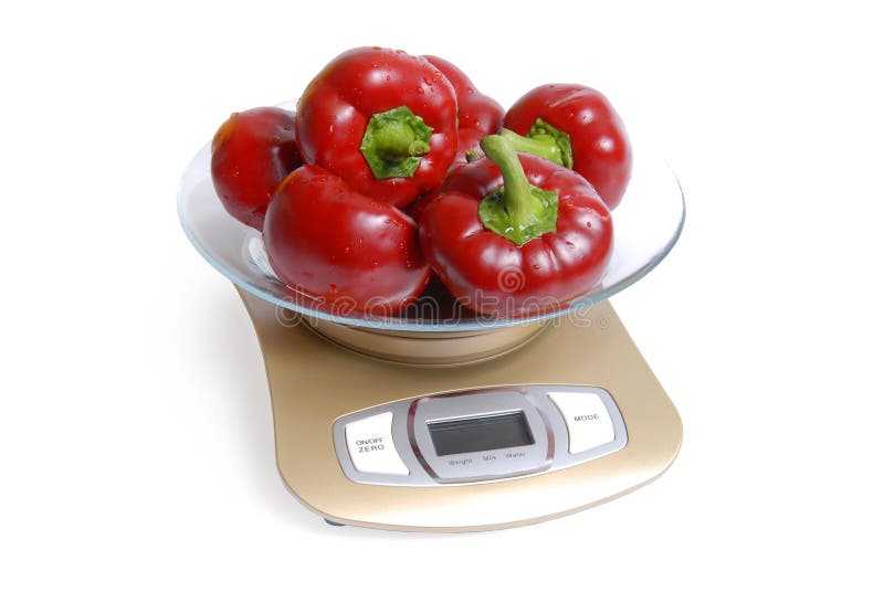 Red sweet pepper on scales stock image. Image of sweet 96247707