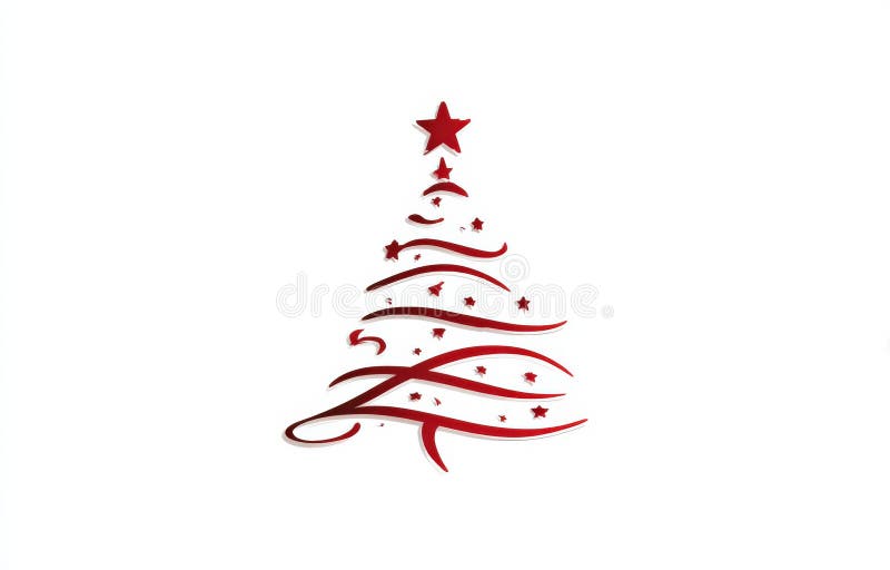 A red swirl and star Christmas tree on a white background stock illustration