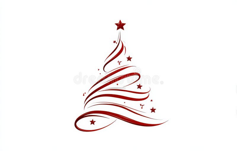 A red swirl and star Christmas tree on a white background vector illustration