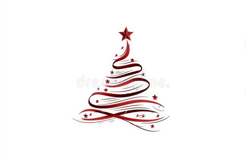 A red swirl and star Christmas tree on a white background royalty free illustration