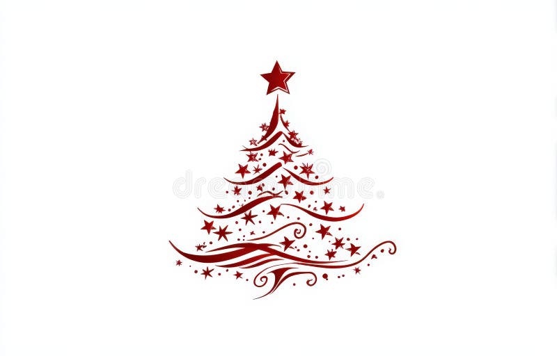 A red swirl and star Christmas tree on a white background royalty free illustration