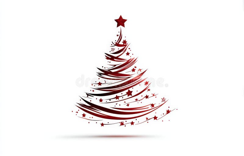 A red swirl and star Christmas tree on a white background royalty free illustration
