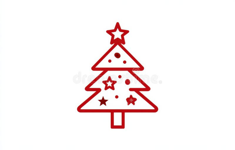 A red swirl and star Christmas tree on a white background stock illustration