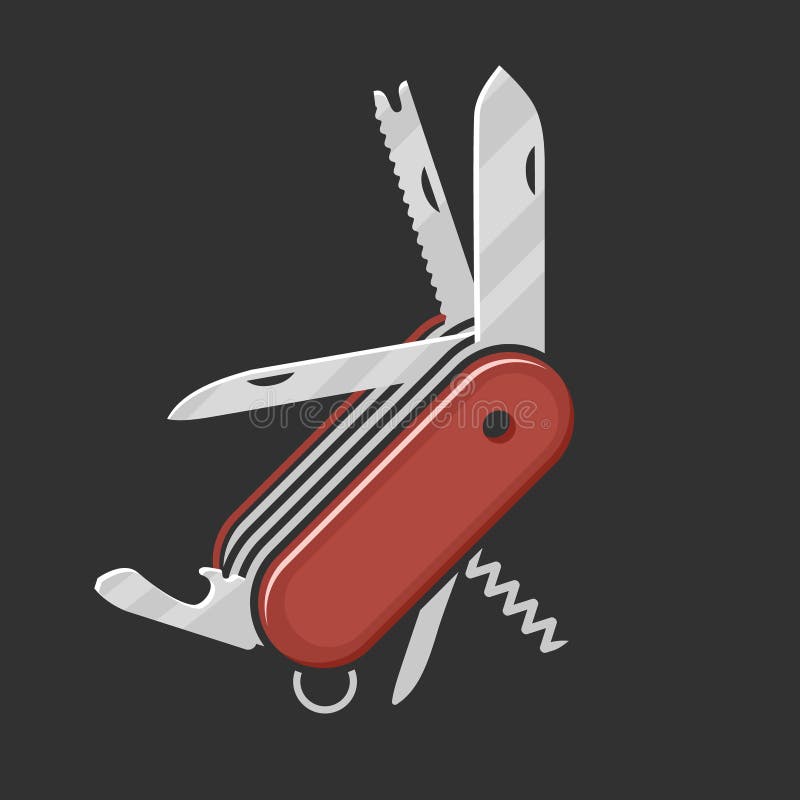 Red Swiss Folding knife flat ilustration