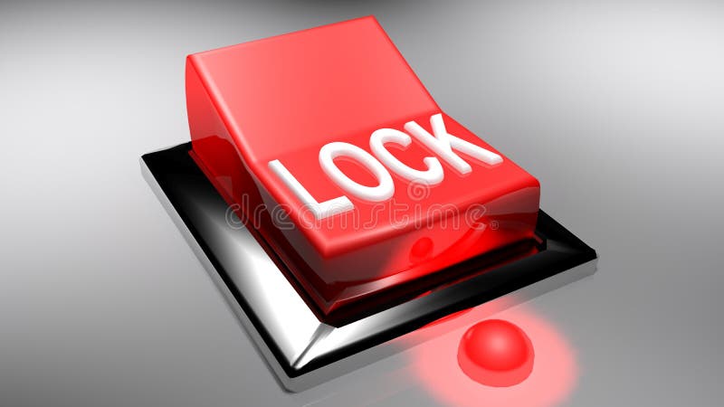 LOCK red switch on - 3D rendering stock illustration LOCK red switch on - 3D rendering stock illustration