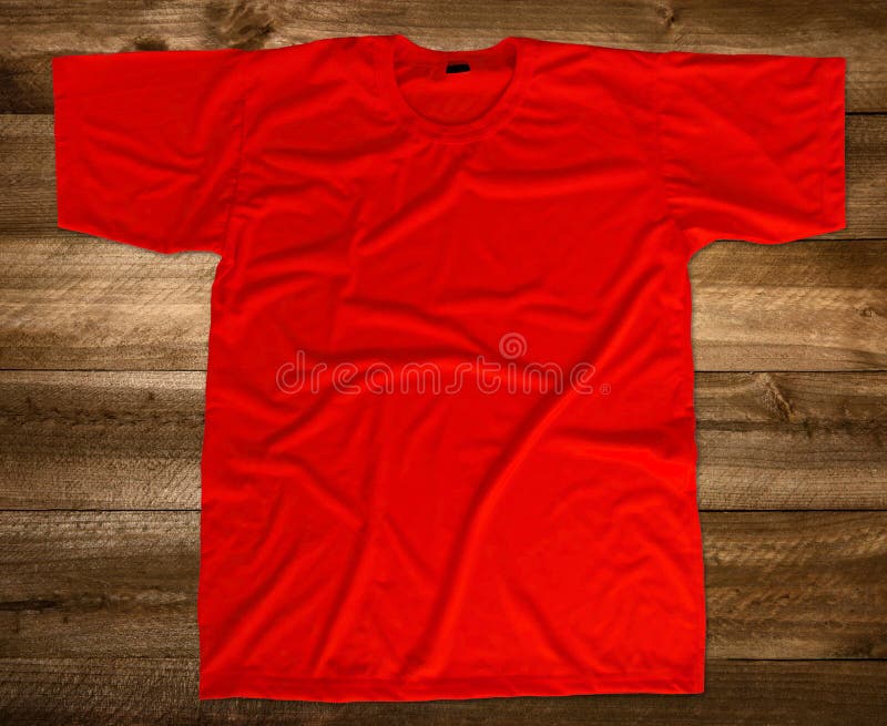Download Red T-shirt Mockup Back View Wooden Background Stock Photo ...