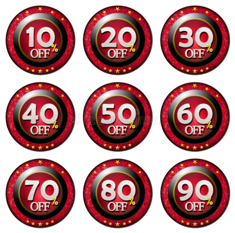 Red tag with discounts set stock illustration. Illustration of fabric