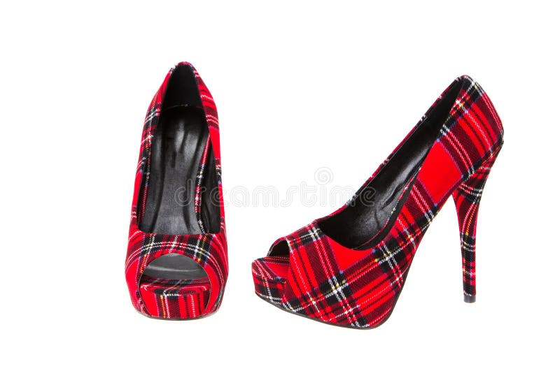 Red Tartan High Heeled Stiletto Shoes 