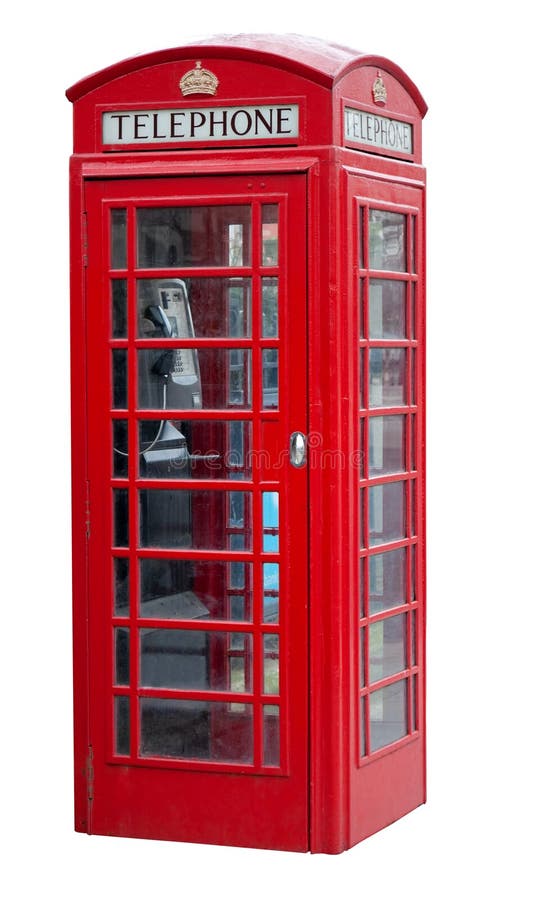 Rosso cabina telefonica di Londra isolato su bianco con tracciato di ritaglio.