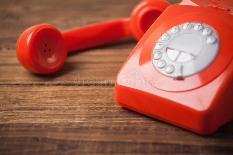 Red Telephone on Wooden Table Stock Photo Image of desk, retro 56800440