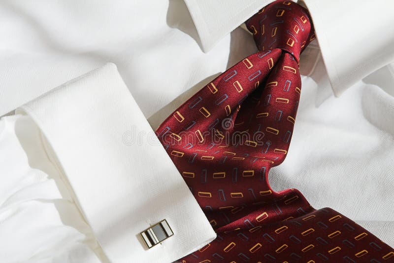 Red tie and shirt with cuff link