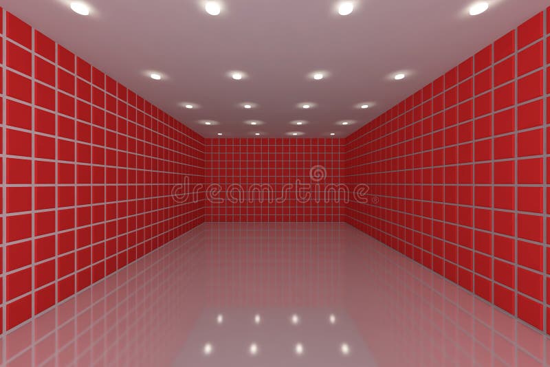 Empty room with color red tile wall