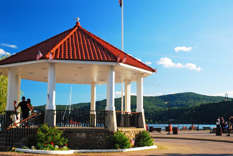 The Red Tiled Gazebo on the Cold Spring Riverfront Editorial Photo